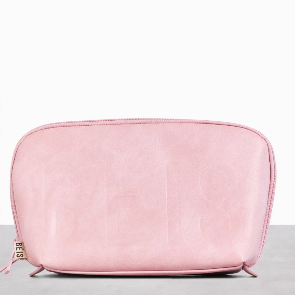 BEIS Pink Cosmetic Bag with Embossed Design